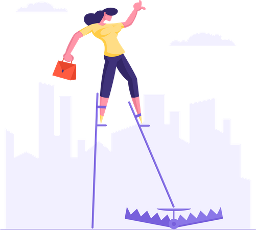 Woman being careful from the risks  Illustration