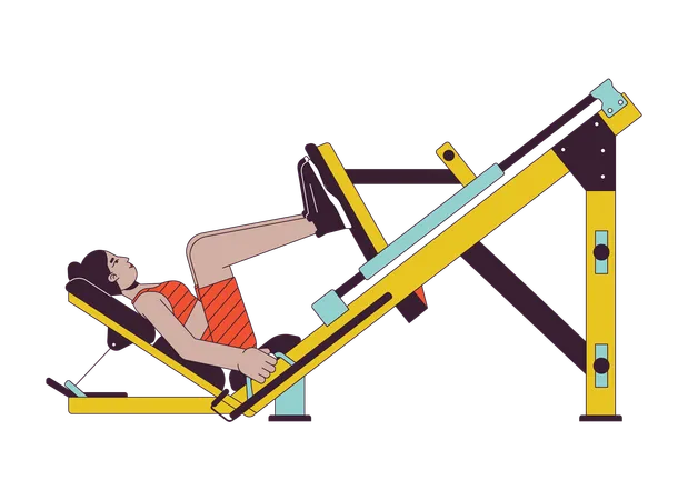 Woman bending knees on leg press machine  Illustration