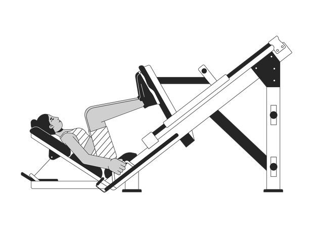 Woman bending knees on leg press machine  Illustration