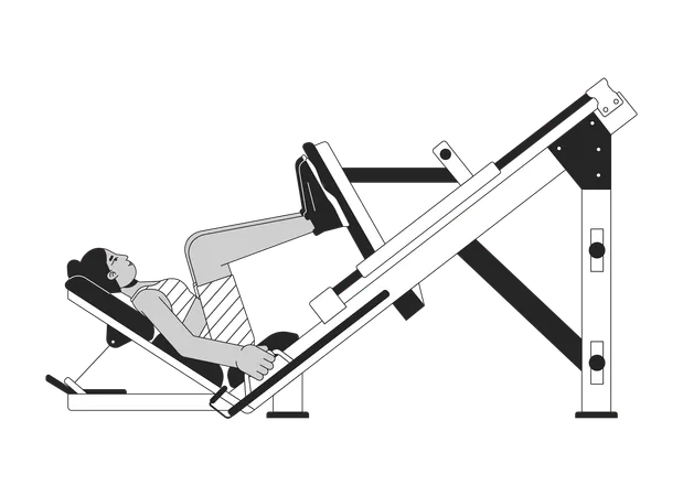 Woman bending knees on leg press machine  Illustration