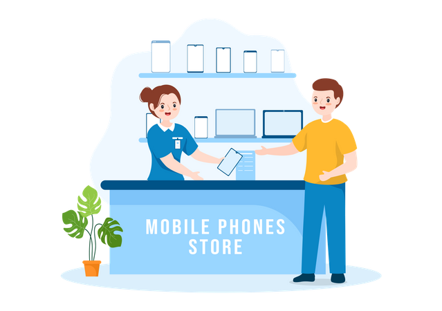 Woman billing at mobile phone store  Illustration