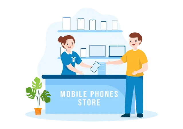 Woman billing at mobile phone store  Illustration