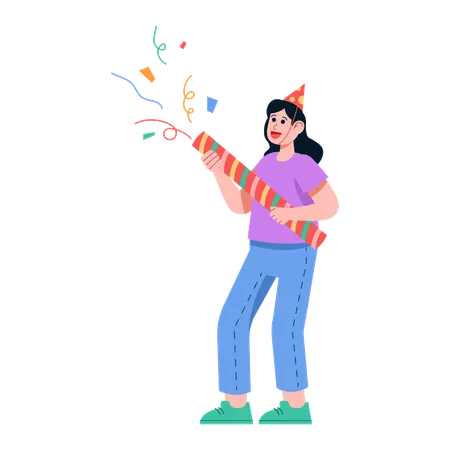 Woman blasting confetti  Illustration