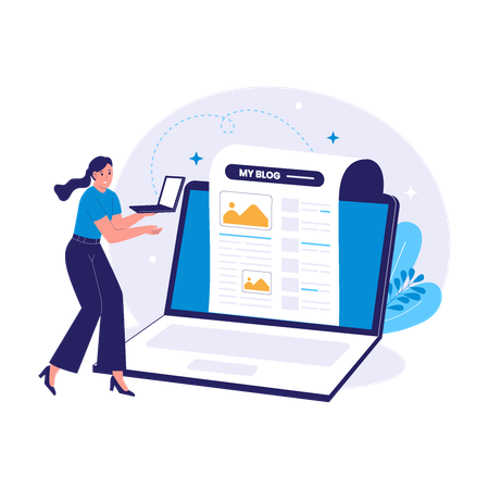 Woman Blogging with Laptop  Illustration