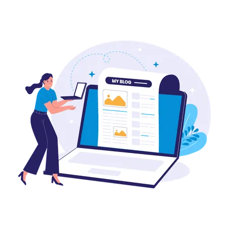 Woman Blogging with Laptop  Illustration
