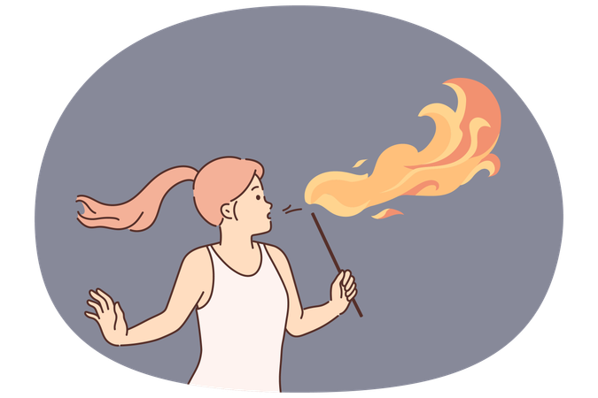 Woman blow fire with mouth  Illustration