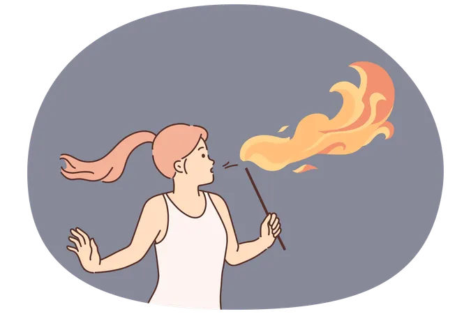 Woman blow fire with mouth  Illustration