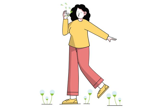 Woman Blowing Dandelion for Self-Compassion Illustration