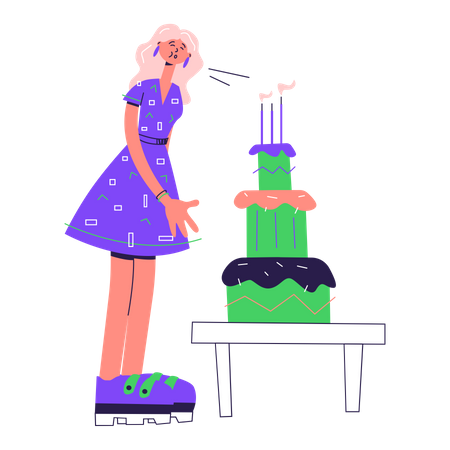 Woman blows out the candles on the cake Illustration