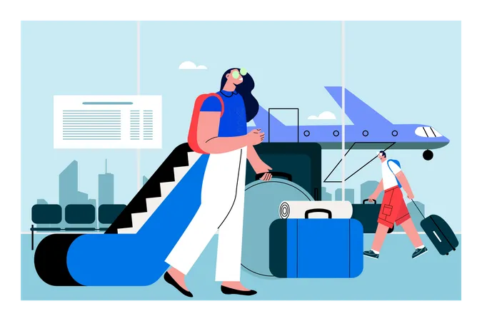 Woman boarding on flight  Illustration