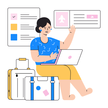 Woman booking flight ticket  Illustration