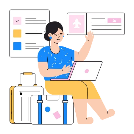 Woman booking flight ticket  Illustration