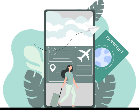 Woman booking flight ticket on mobile  Illustration