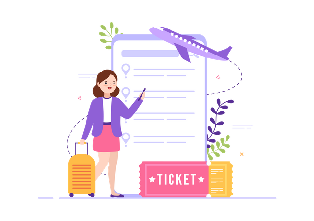 Woman booking for flight ticket  Illustration