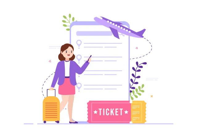 Woman booking for flight ticket  Illustration