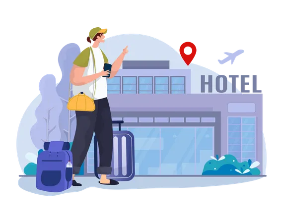 Woman booking hotel online  Illustration