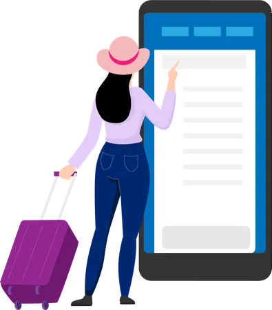 Woman booking online airline tickets on mobile  Illustration