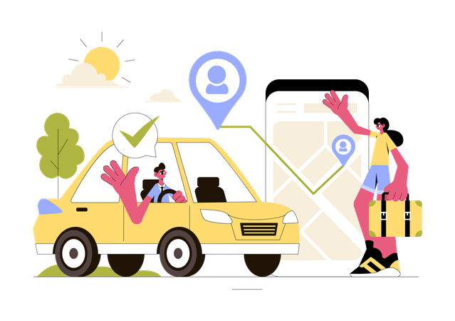 Woman booking online cab service  Illustration