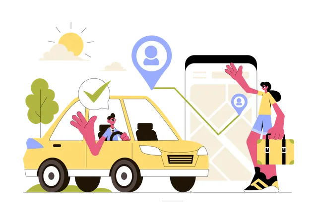 Woman booking online cab service  Illustration