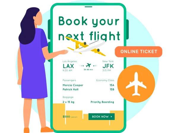 Woman Booking online Flight  Illustration