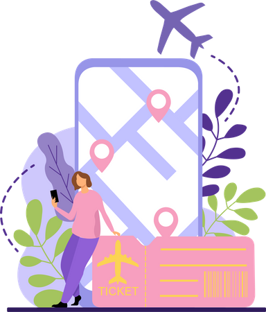 Woman booking plane ticket  Illustration