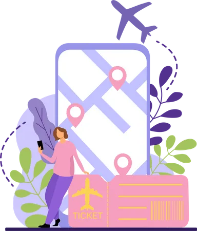 Woman booking plane ticket  Illustration