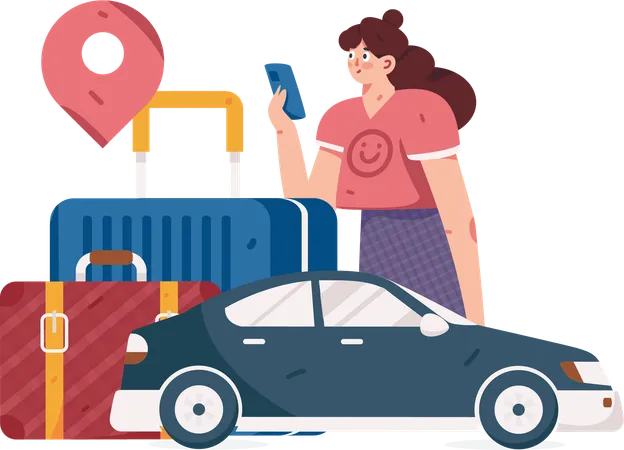 Woman booking taxi to reach the airport  Illustration