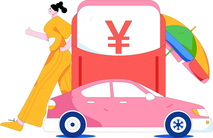 Woman books cab for her journey  Illustration