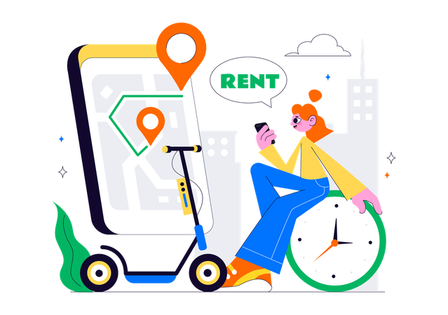 Woman books Electric Scooter Rental Service  Illustration