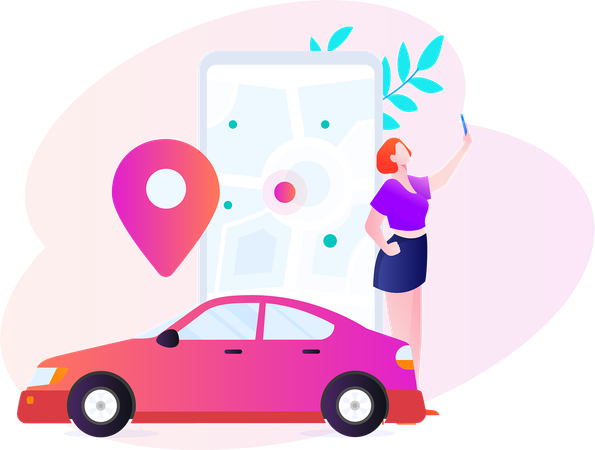 Woman books online cab from mobile  Illustration