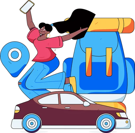 Woman books online cab service  Illustration