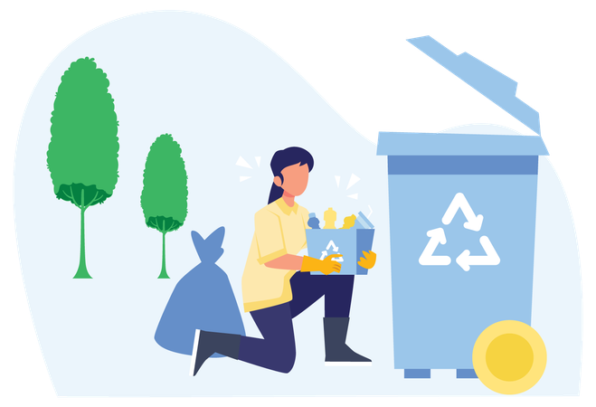 Woman Bottles  For Recycling  Illustration