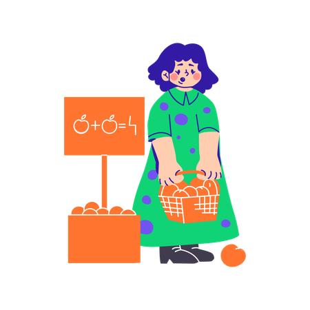 Woman Bought A Bargain On Fruit  Illustration