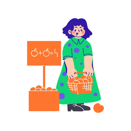 Woman Bought A Bargain On Fruit  Illustration