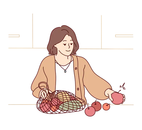 Woman bought fresh groceries  イラスト