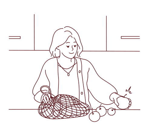 Woman bought fresh groceries  Illustration