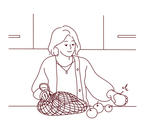 Woman bought fresh groceries  Illustration