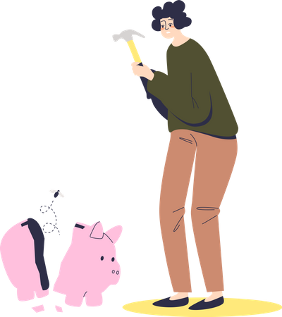 Woman braking empty piggy bank Illustration