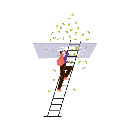 Woman breaking a glass barrier symbolizing ambition and equality  Illustration