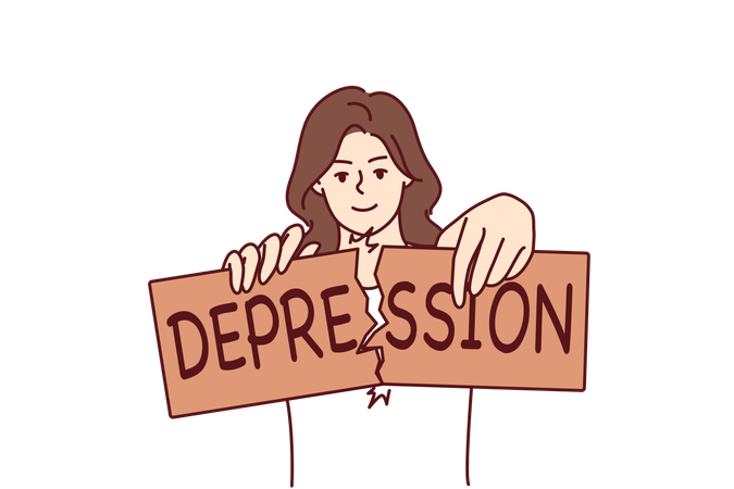 Woman breaks depression sign  Illustration