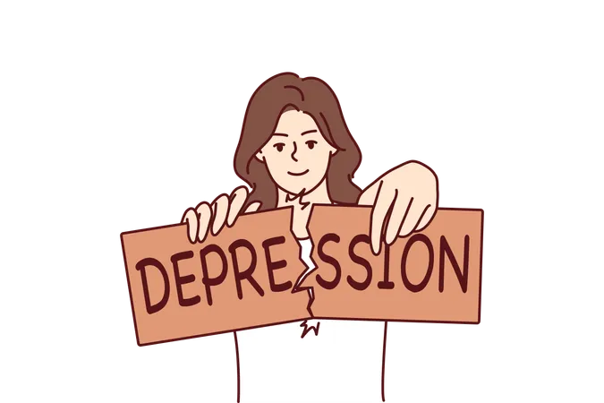 Woman breaks depression sign  Illustration