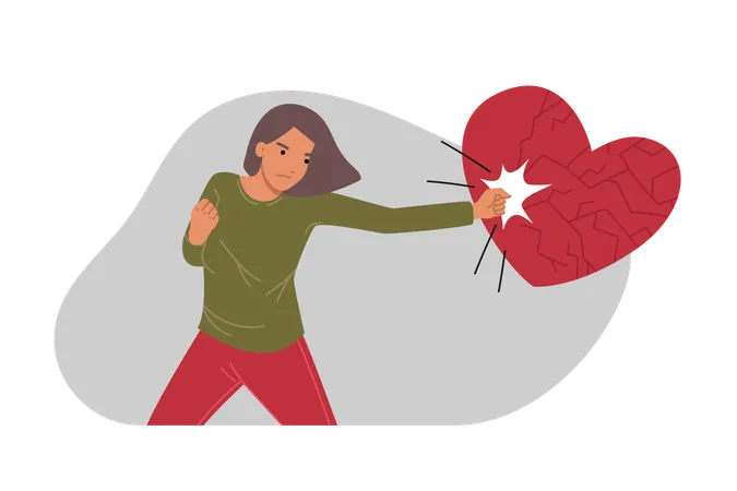 Woman breaks heart with decisive blow  Illustration