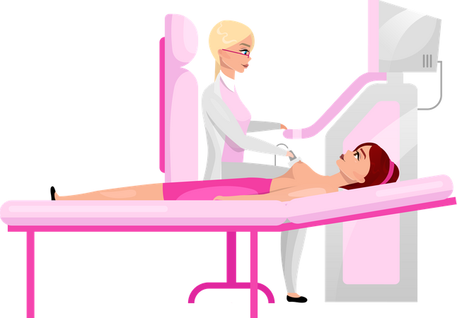 Woman breast ultrasound exam Illustration