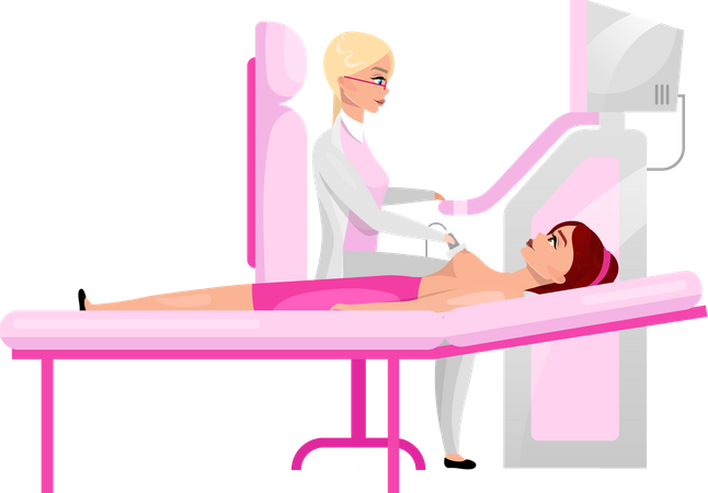 Woman breast ultrasound exam  イラスト
