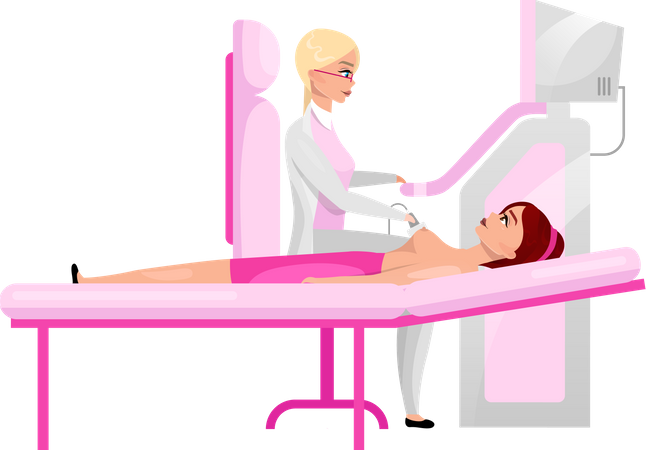 Woman breast ultrasound exam  Illustration