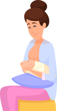 Woman Breastfeeding Kid Illustration