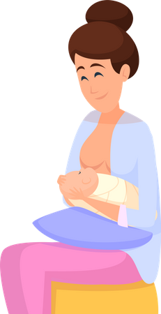 Woman Breastfeeding Kid  Illustration