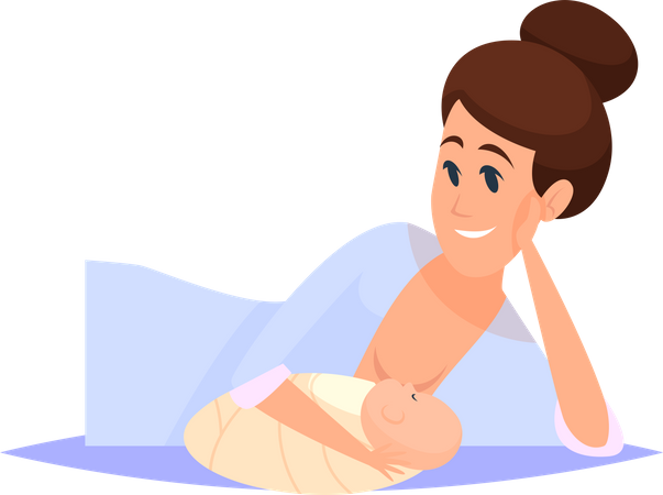 Woman Breastfeeding Kid  Illustration