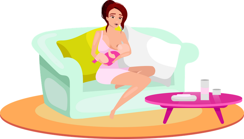 Woman breastfeeding kid  イラスト