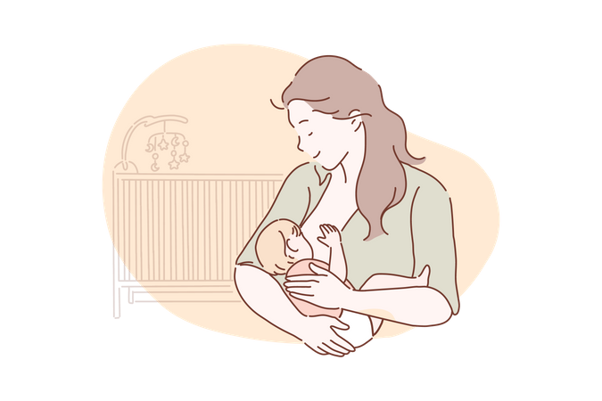 Woman breastfeeding little newborn baby  Illustration